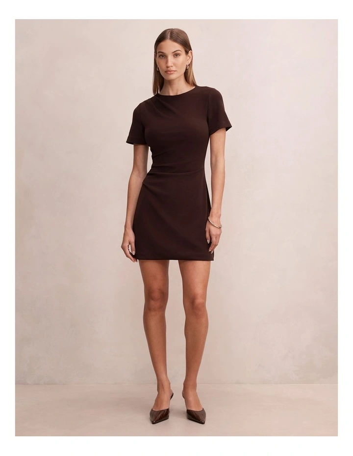 Jenny Tucked Mini Dress in Brown image 5