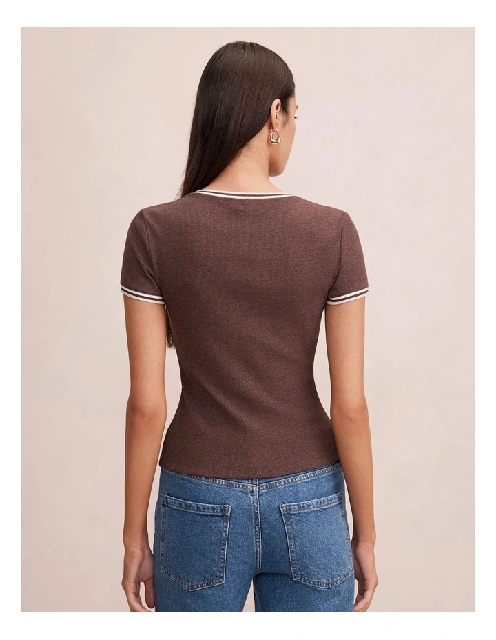 Rosie Tipped Trim Short Sleeves T-shirt in Brown image 2