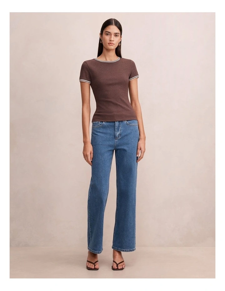 Rosie Tipped Trim Short Sleeves T-shirt in Brown image 5