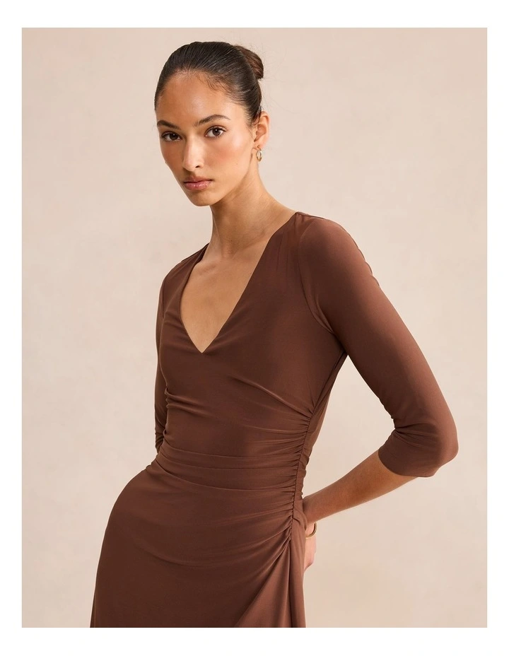 Tash V-Neck 3/4 Sleeves Mini Dress in Brown image 4