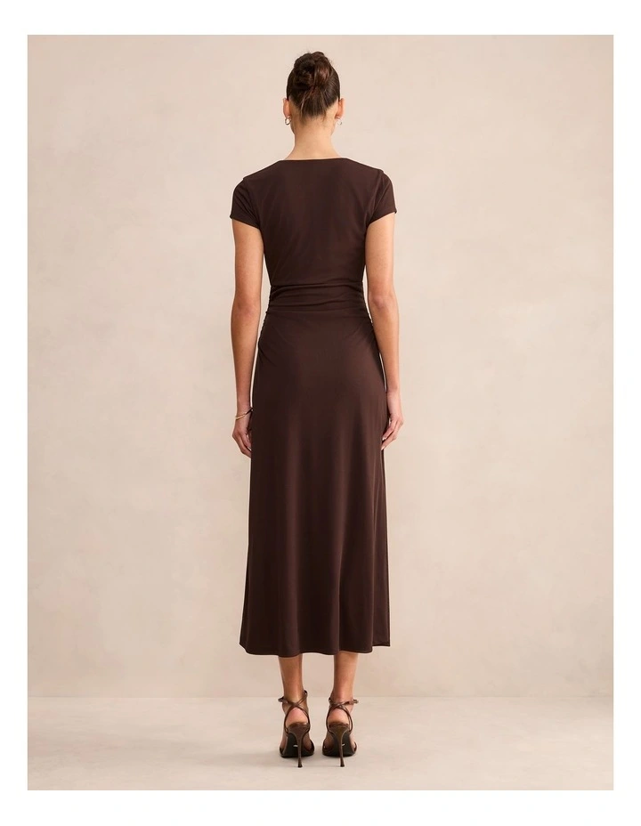 Alexandra V-Neck Mesh Midi Dress in Brown image 2