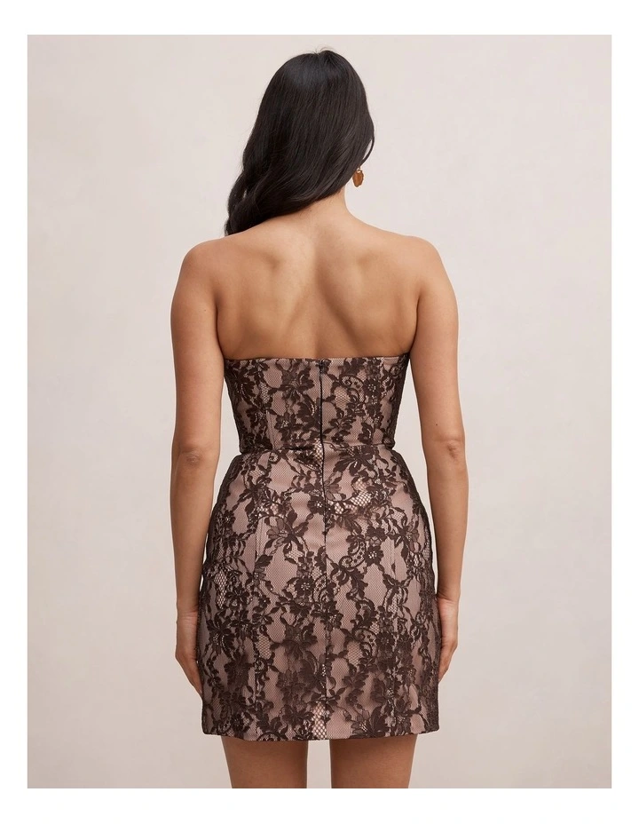 Reese Strapless Lace Corset Mini Dress in Chocolate image 2
