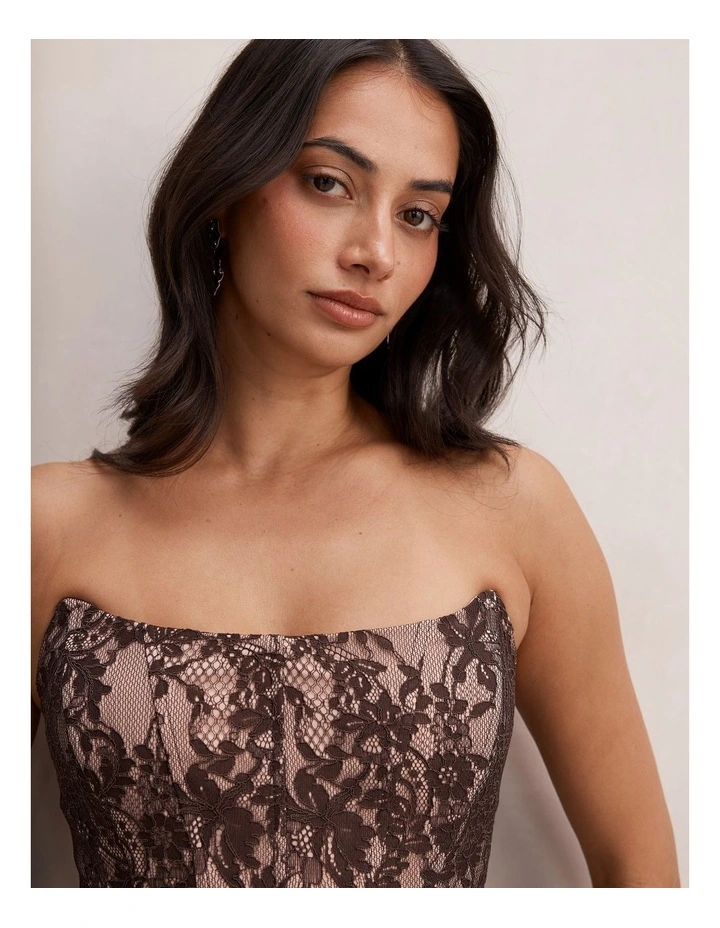 Reese Strapless Lace Corset Mini Dress in Chocolate image 4