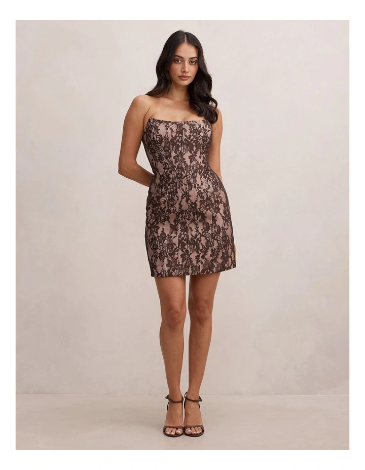 Reese Strapless Lace Corset Mini Dress in Chocolate image 5