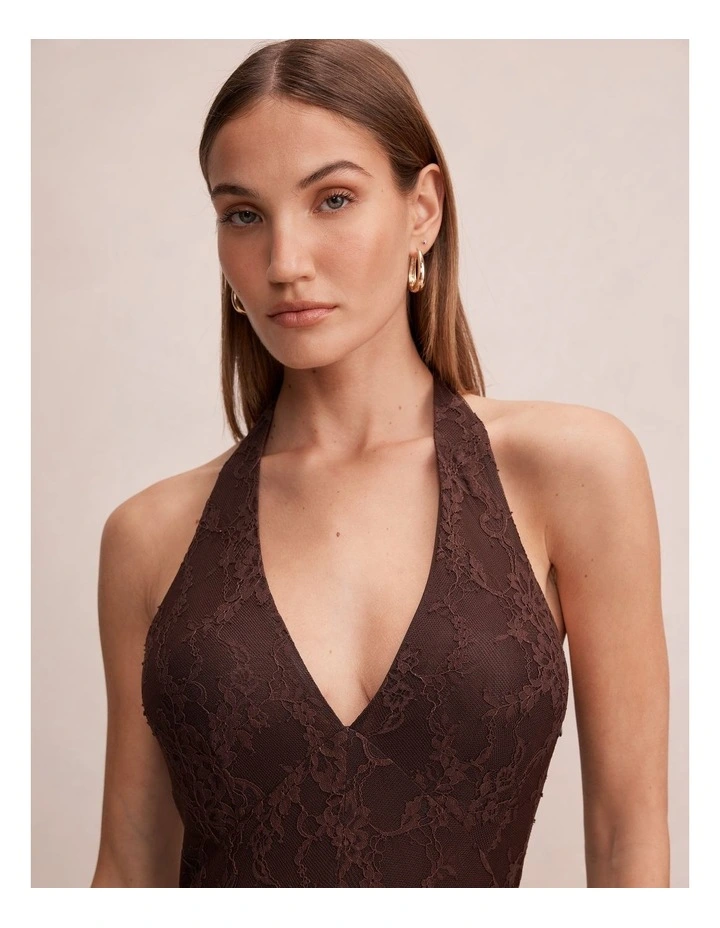 Mandi Lace Halter Neck Maxi Dress in Chocolate image 4