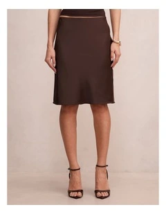 Selena Satin Skirt in Brown