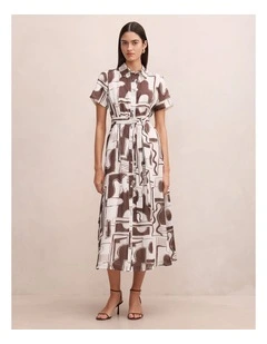 Joy Short Sleeves Midi Dress in Multi