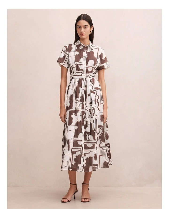 Joy Short Sleeves Midi Dress in Multi image 1