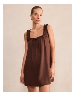 Vivi Shift Linen Mini Dress in Brown