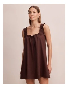Vivi Shift Linen Mini Dress in Brown
