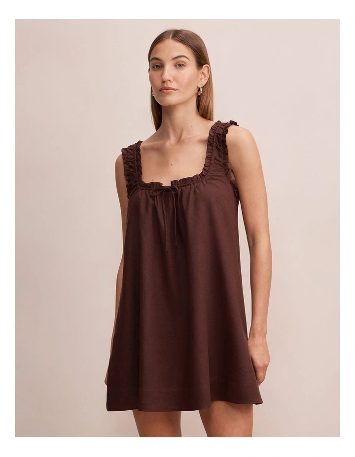 Vivi Shift Linen Mini Dress in Brown image 1