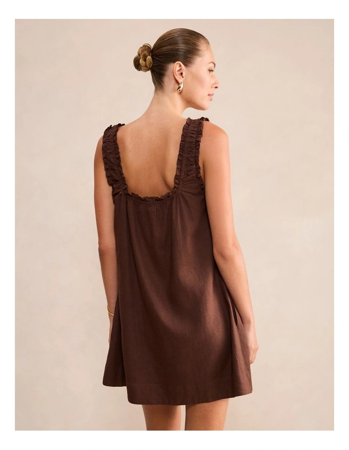 Vivi Shift Linen Mini Dress in Brown image 2