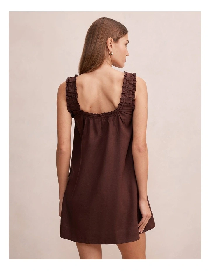 Vivi Shift Linen Mini Dress in Brown image 2