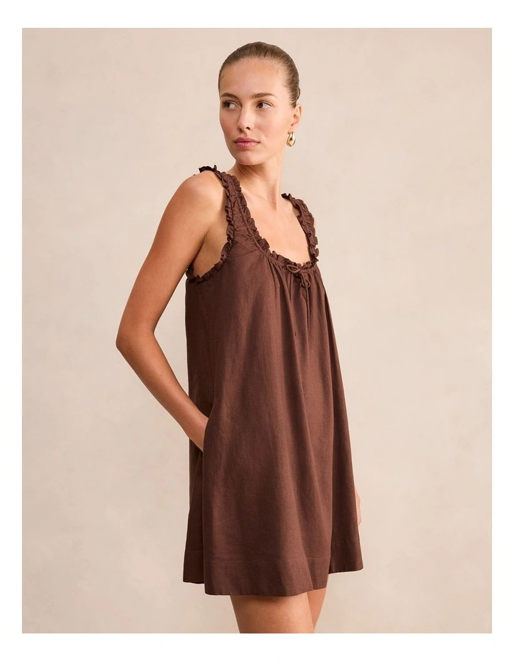 Vivi Shift Linen Mini Dress in Brown image 3