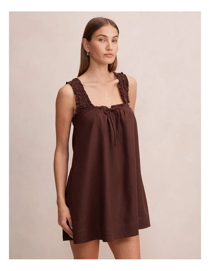 Vivi Shift Linen Mini Dress in Brown image 3