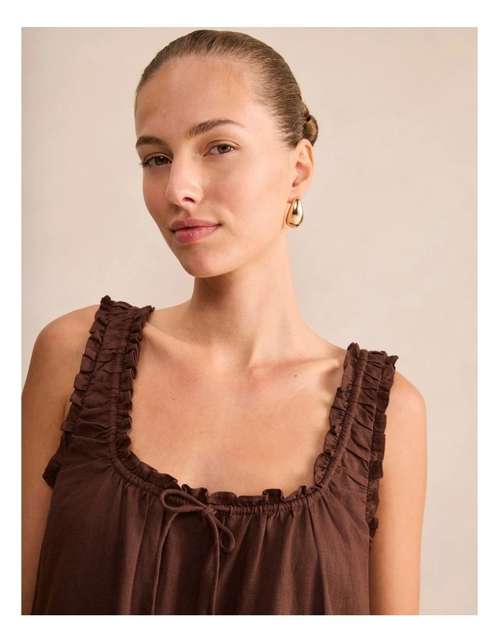 Vivi Shift Linen Mini Dress in Brown image 4