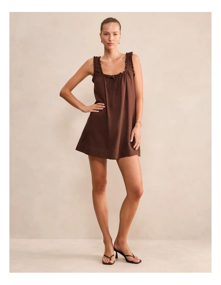 Vivi Shift Linen Mini Dress in Brown image 5