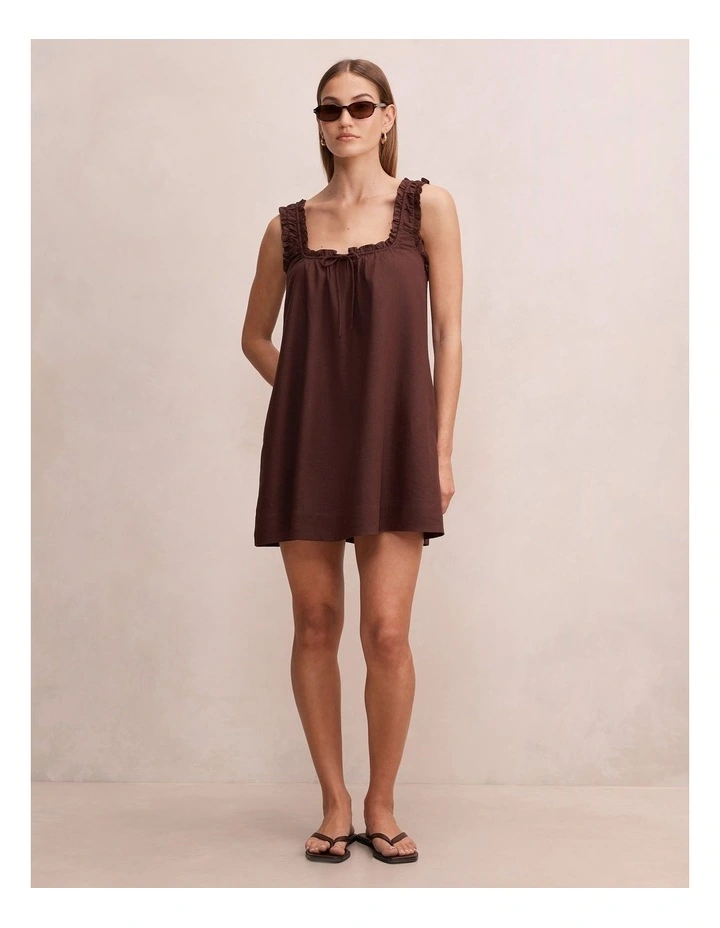 Vivi Shift Linen Mini Dress in Brown image 5