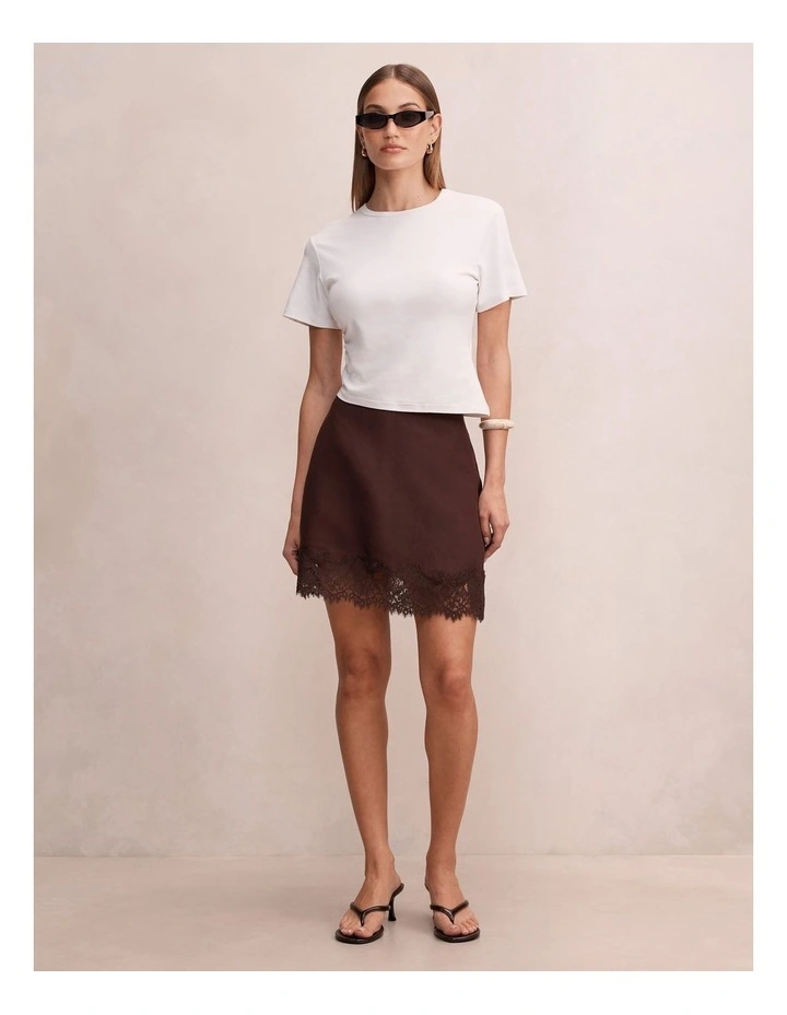Melissa Lace Hem Linen Mini Skirt in Chocolate image 5