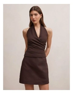 Imogen Halter Neck 2 in 1 Mini Dress in Chocolate