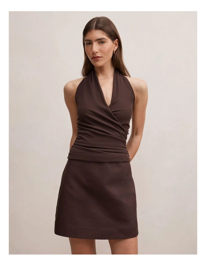 Imogen Halter Neck 2 in 1 Mini Dress in Chocolate image 1