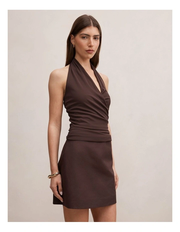 Imogen Halter Neck 2 in 1 Mini Dress in Chocolate image 3
