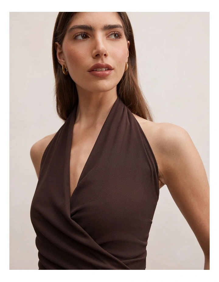 Imogen Halter Neck 2 in 1 Mini Dress in Chocolate image 4