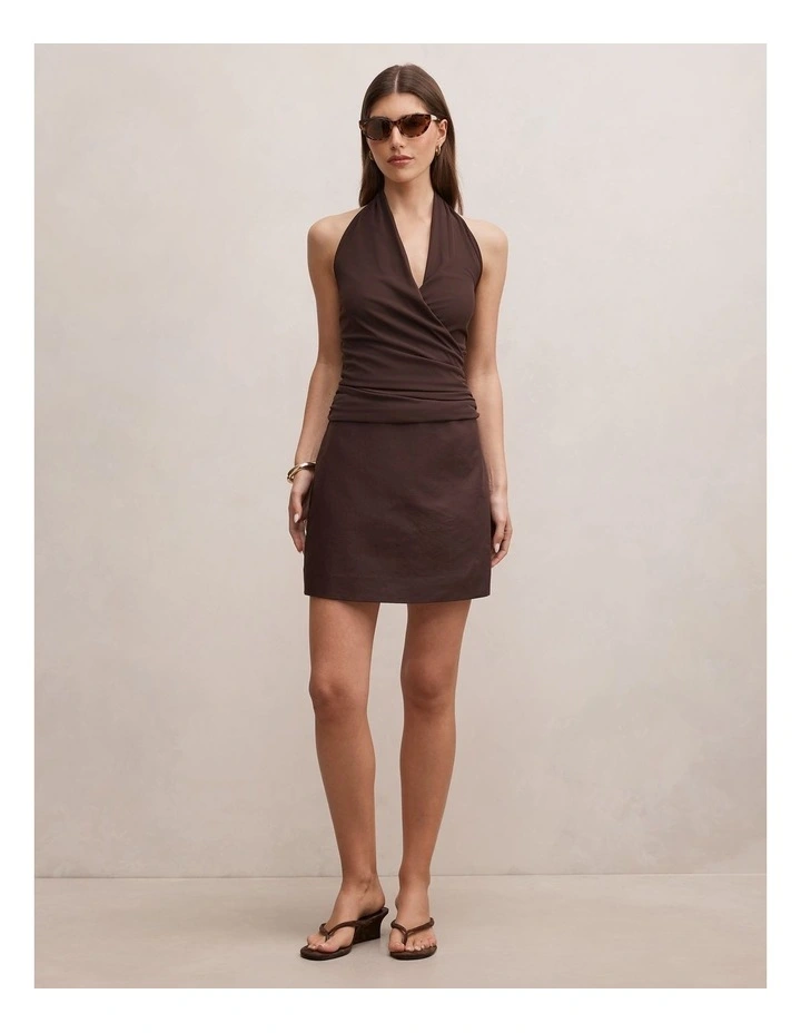 Imogen Halter Neck 2 in 1 Mini Dress in Chocolate image 5