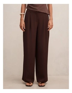 Annabelle Pleated Wide Leg Pants in Chocolate
