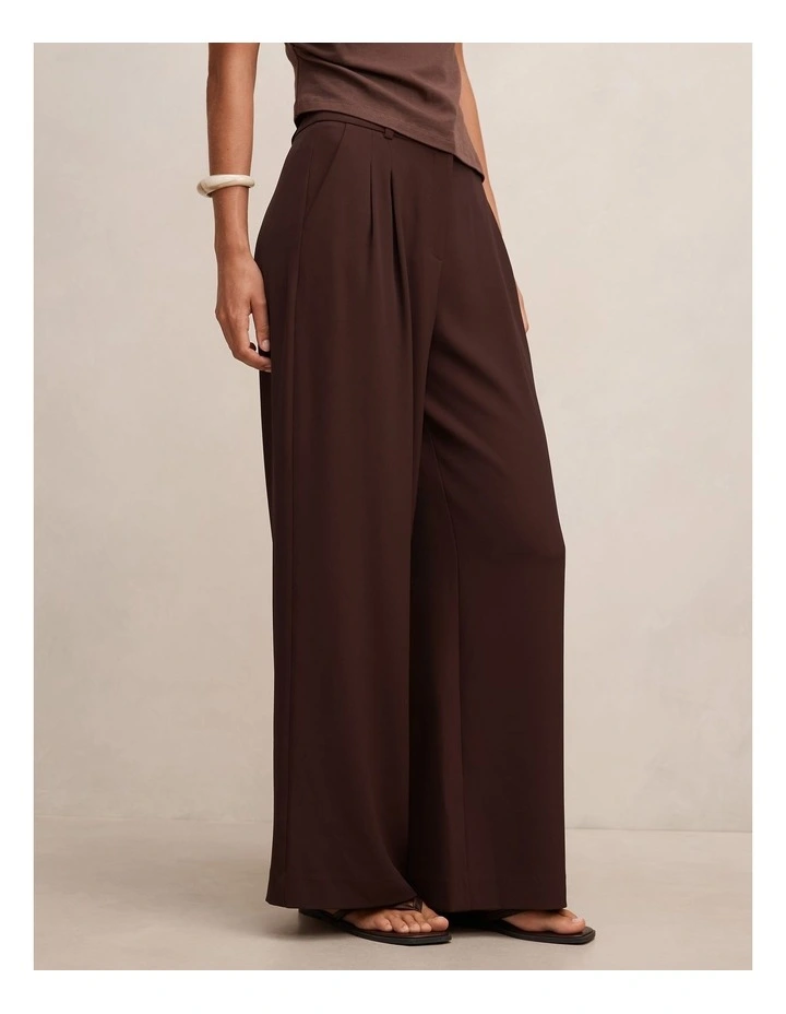 Annabelle Pleated Wide Leg Pants in Chocolate image 3