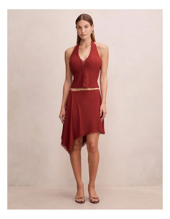 Verity Lace Trim Halter Neck Top in Red image 5