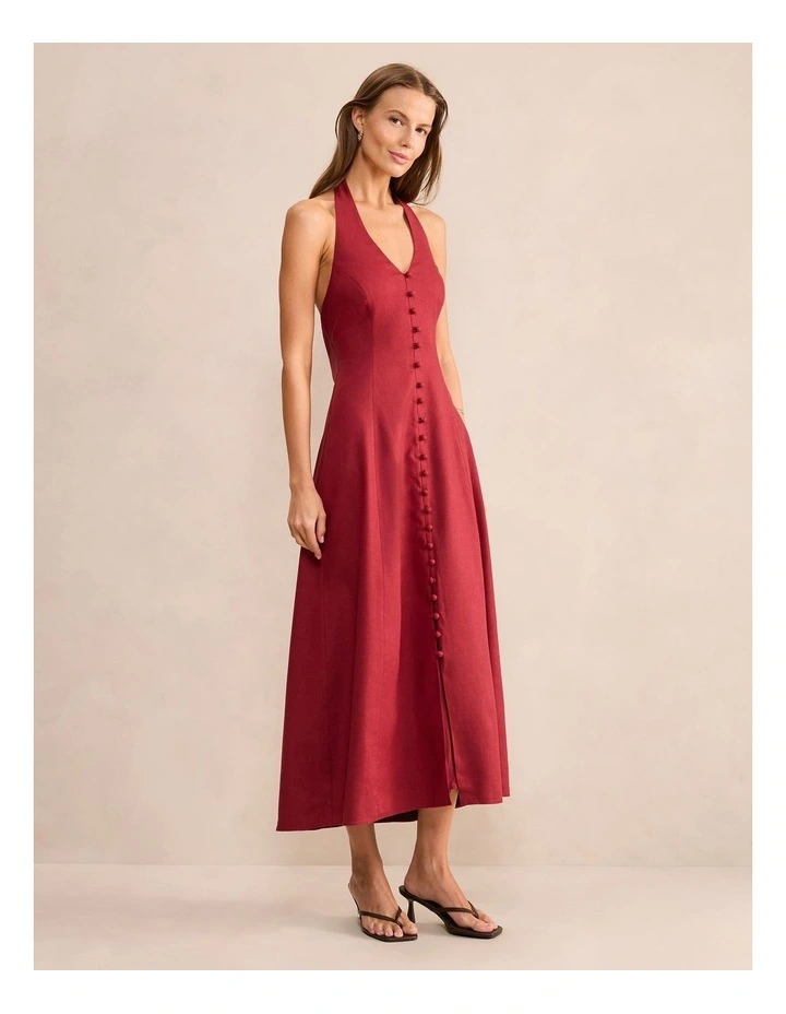 Ina Button Down Midi Dress in Red image 3