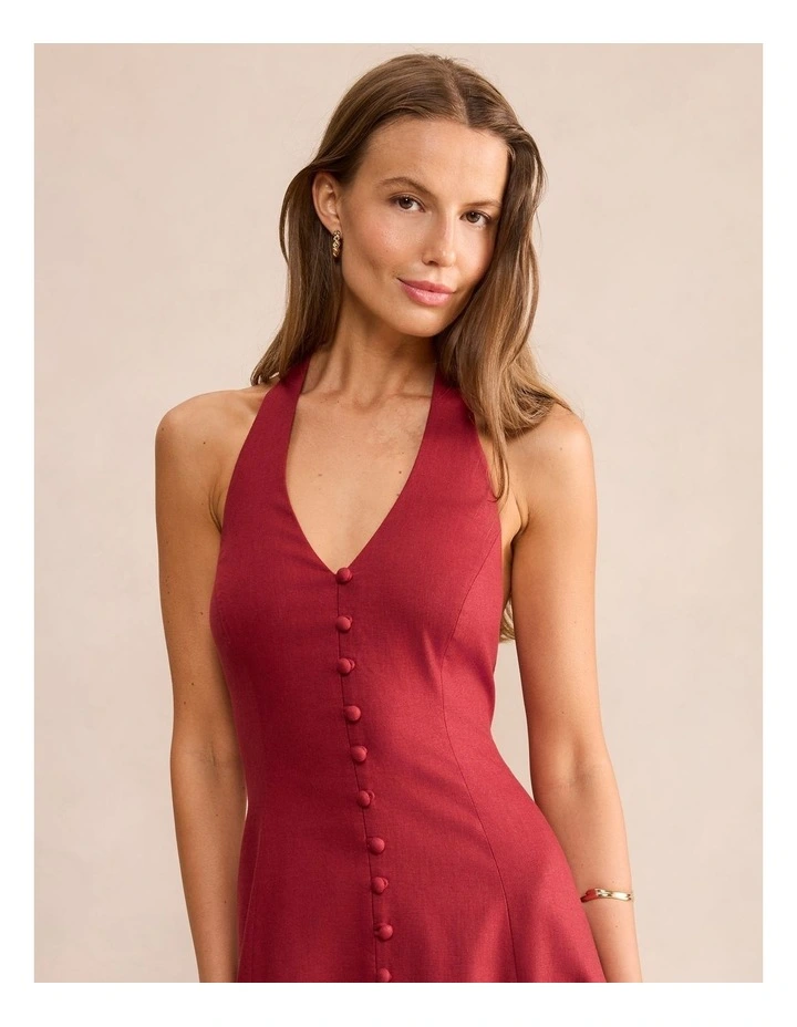 Ina Button Down Midi Dress in Red image 4
