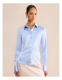 Gigi Exposed Placket Shirt in Blue