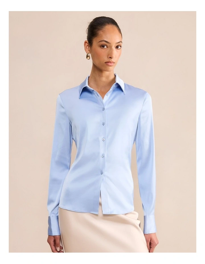 Gigi Exposed Placket Shirt in Blue image 1