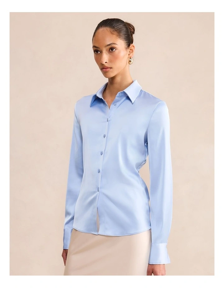 Gigi Exposed Placket Shirt in Blue image 3