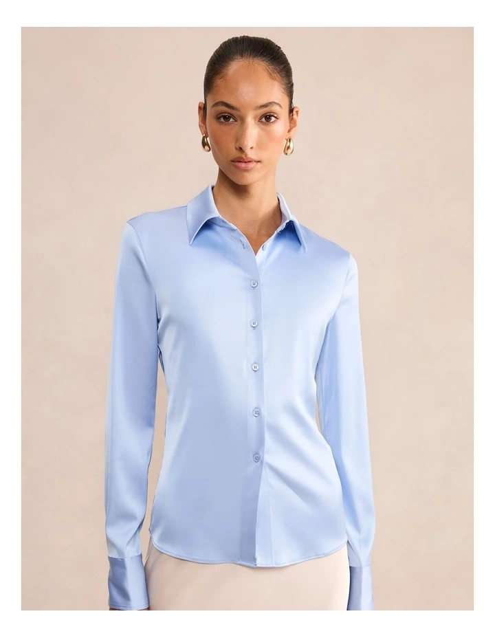 Gigi Exposed Placket Shirt in Blue image 4
