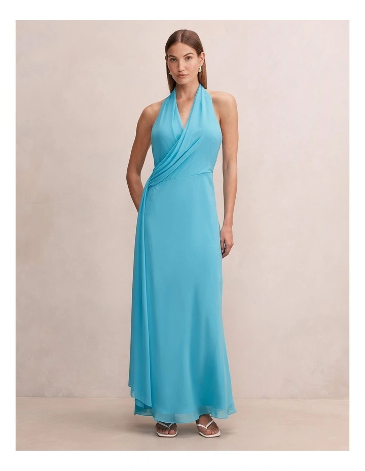 Rory Halter Neck Drape Maxi Dress in Blue image 1