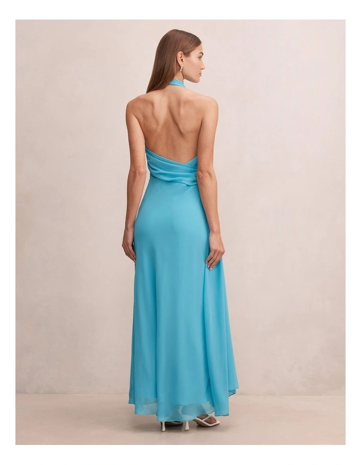 Rory Halter Neck Drape Maxi Dress in Blue image 2