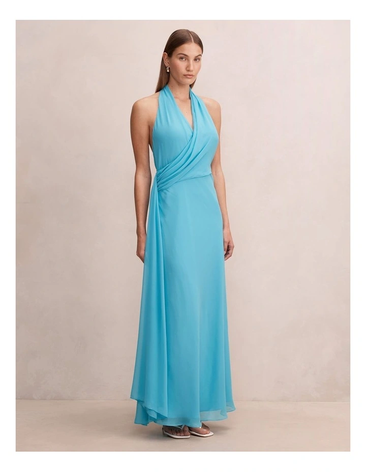 Rory Halter Neck Drape Maxi Dress in Blue image 3