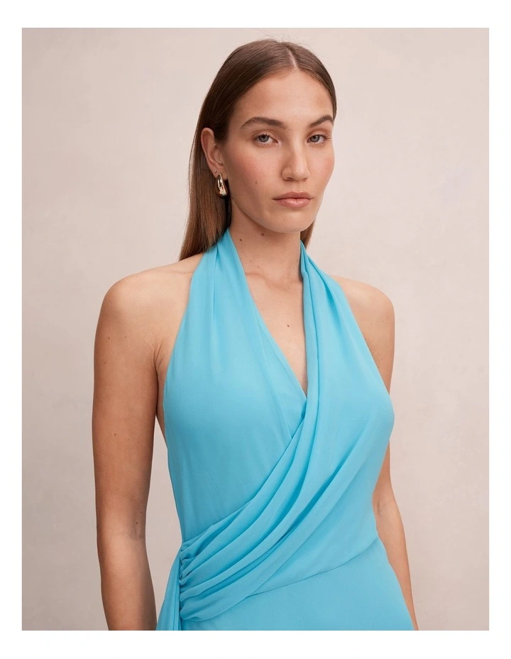 Rory Halter Neck Drape Maxi Dress in Blue image 4