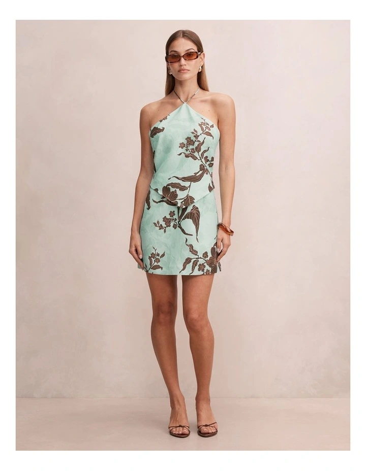 Abigail Halter Neck Tie Back Mini Dress in Multi image 5