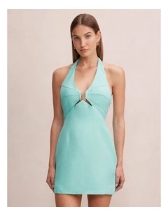 Shayla Hardware Halter Neck Mini Dress in Blue
