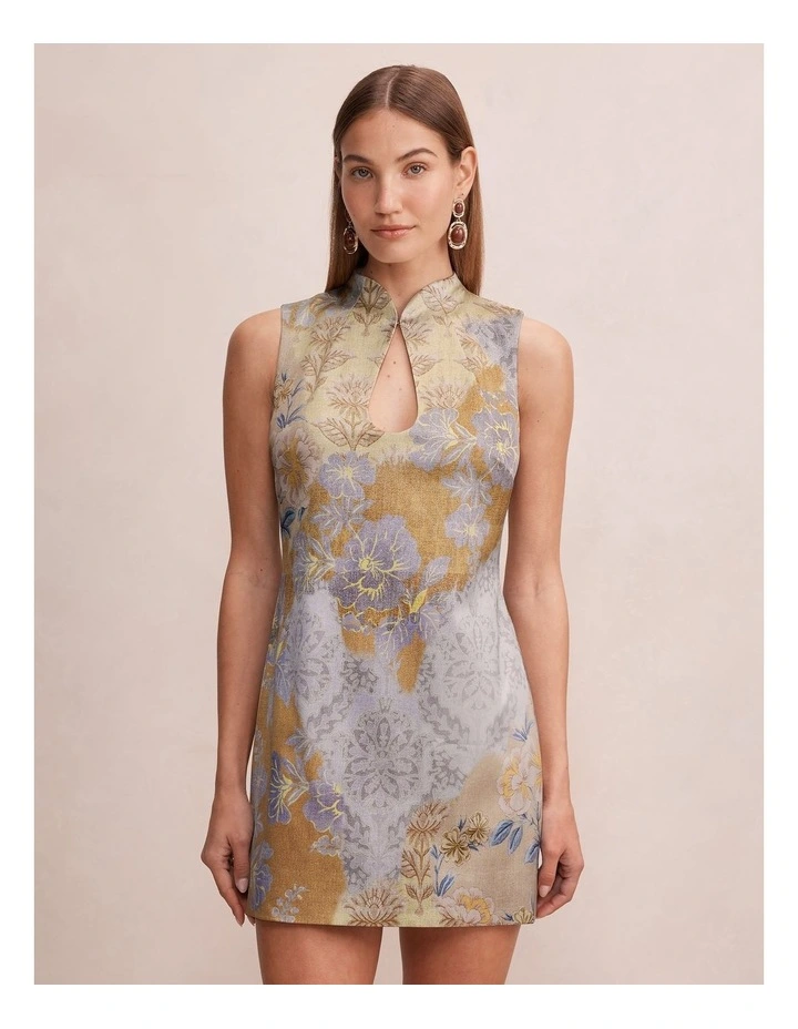 Jade Keyhole Satin Mini Dress in Multi image 1