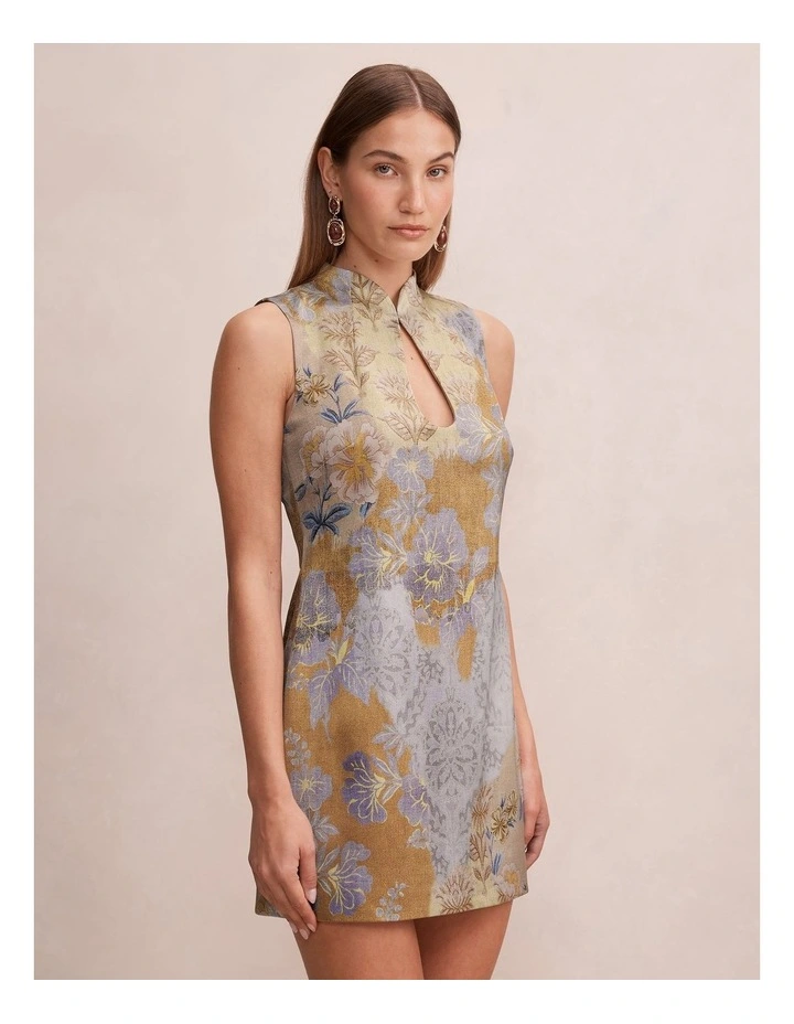 Jade Keyhole Satin Mini Dress in Multi image 3