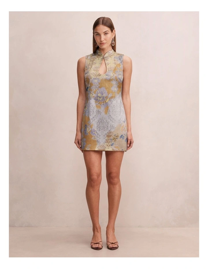 Jade Keyhole Satin Mini Dress in Multi image 5