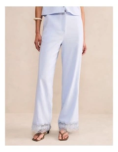 Freya Lace Trim Linen Pants in Blue