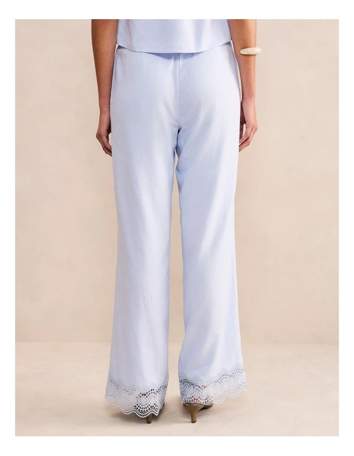 Freya Lace Trim Linen Pants in Blue image 2