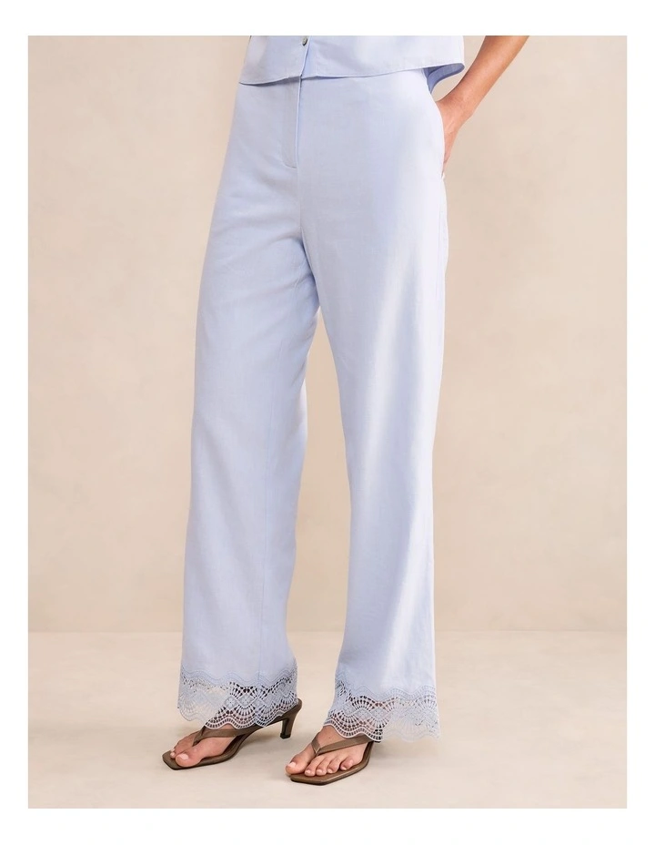 Freya Lace Trim Linen Pants in Blue image 3