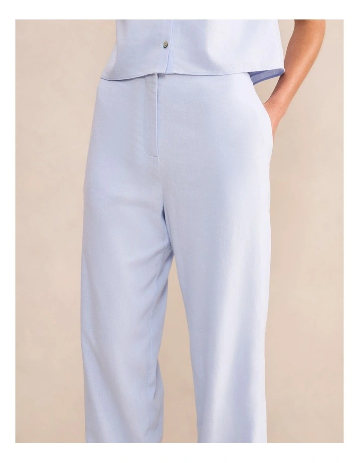 Freya Lace Trim Linen Pants in Blue image 4
